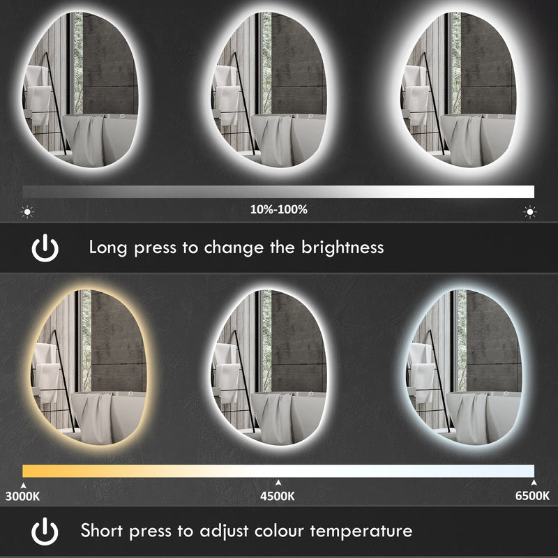 Asymmetric LED bathroom mirror, 80 x 60 cm: brightness dimming and colour temperature settings
