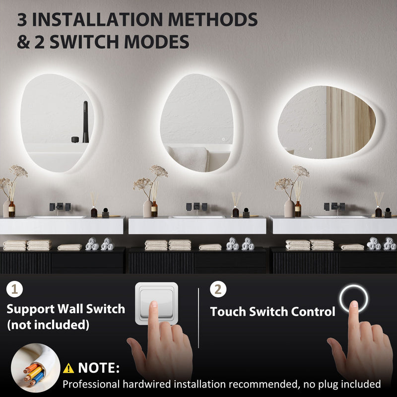 Asymmetric LED bathroom mirror, 80 x 60 cm: three mounting positions and touch switch control
