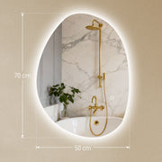 Dimensions diagram of the 70 x 50 cm asymmetric LED bathroom mirror