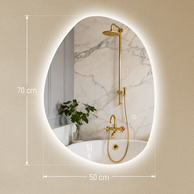Dimensions diagram of the 70 x 50 cm asymmetric LED bathroom mirror