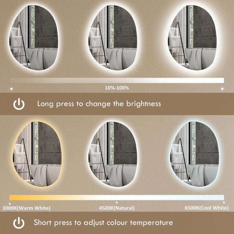 Asymmetric LED bathroom mirror, 70 x 50 cm: brightness dimming and colour temperature settings