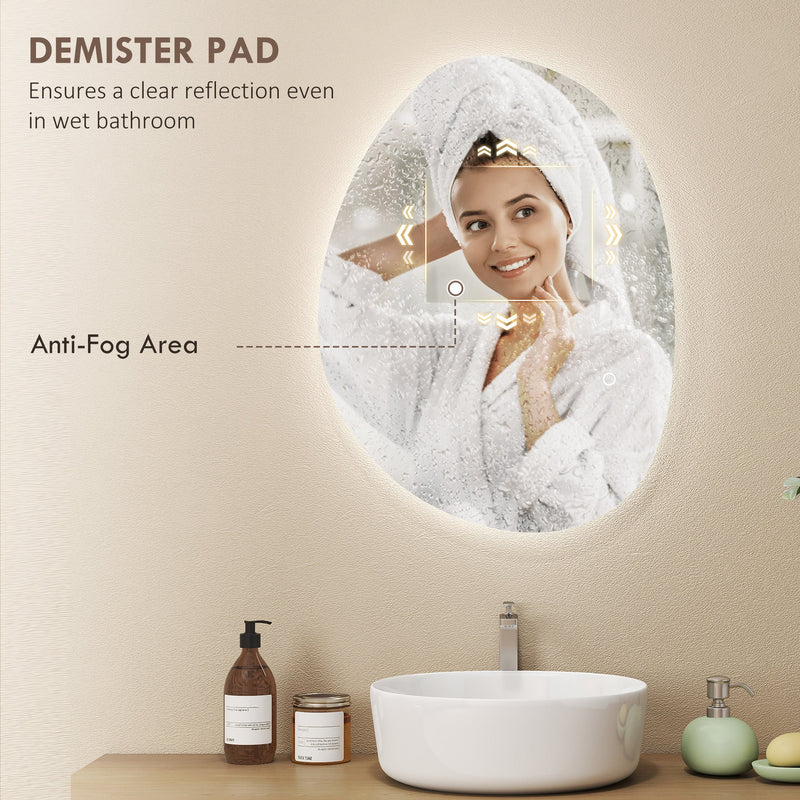 Asymmetric LED bathroom mirror, 70 x 50 cm: anti-fog area on the glass