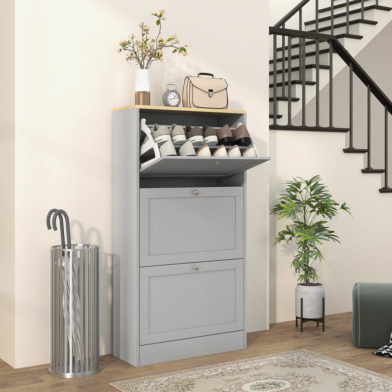 Slim 3 Drawer Shoe Storage Cabinet for Hallway or Entryway with Modern Design Grey