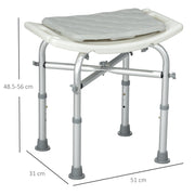 Height Adjustable Aluminium Shower Stool With Padded Seat And Holder For Seniors, White