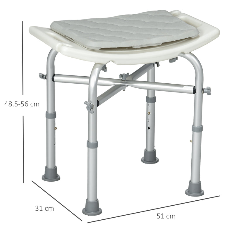 Height Adjustable Aluminium Shower Stool With Padded Seat And Holder For Seniors, White