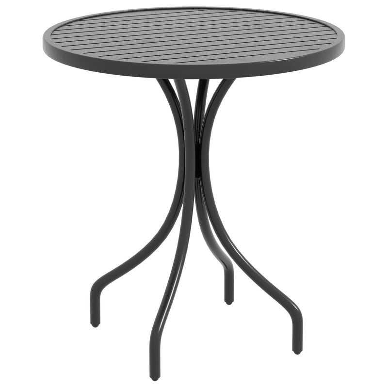 Black Steel Round Garden Side Table 66cm With Slatted Top Ideal For Patio Or Balcony