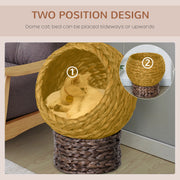 Raised Rattan Cat Bed with Soft Washable Cushion Ideal for Comfortable Naps Brown AOSOM