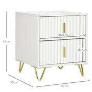 Set of 2 Two Drawer Bedside Chests with Ample Storage for Bedroom White and Gold