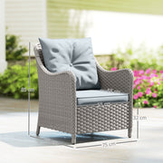 Set of 2 Rattan Garden Chairs with Cushions and High Back for Patio or Balcony, Light Grey
