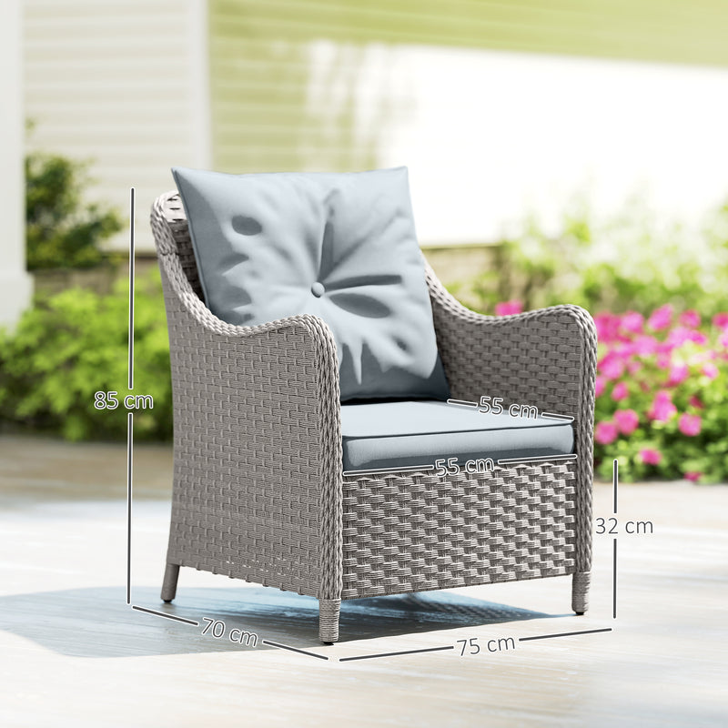Set of 2 Rattan Garden Chairs with Cushions and High Back for Patio or Balcony, Light Grey