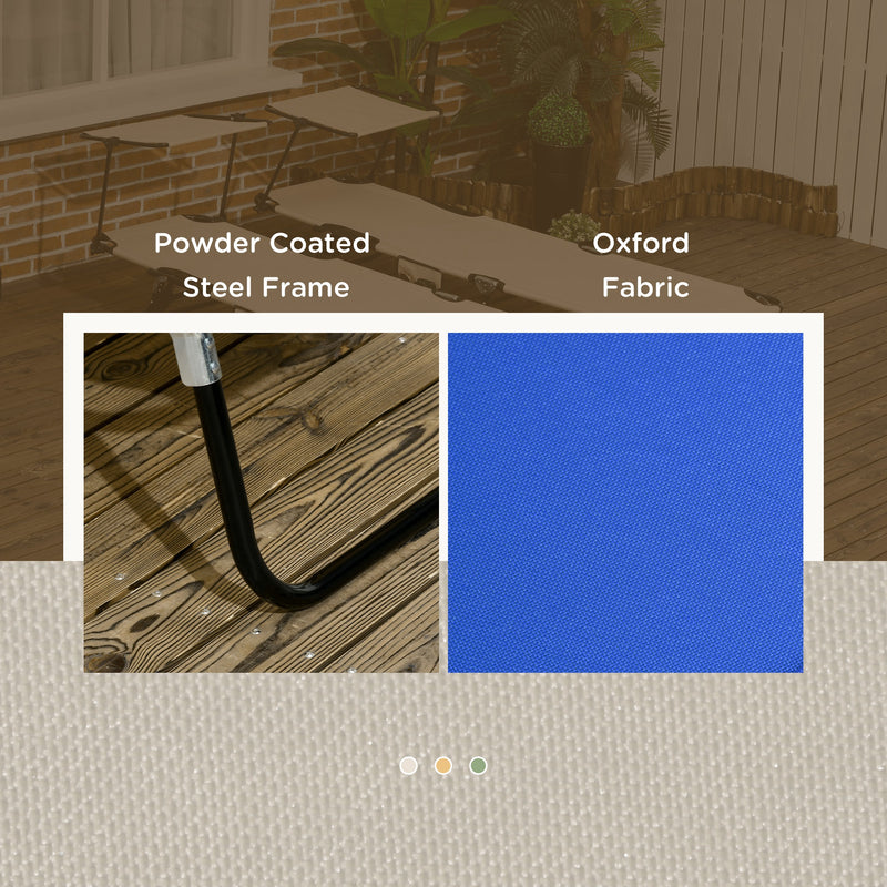 Set of Two Blue Folding Sun Loungers with Adjustable Backs and Sun Canopies by Outsunny