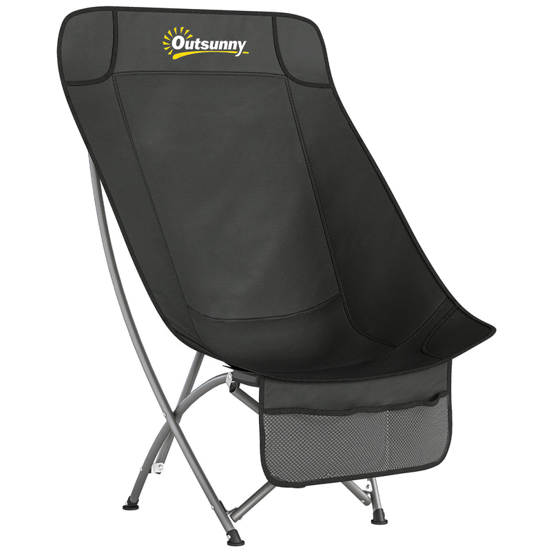 Folding Moon Camping Chair with Supportive Seat and Side Pocket for Outdoor Comfort Black