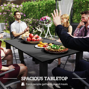 Black Rectangular Garden Dining Table for 6 with Parasol Hole and Steel Frame by Outsunny