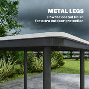 Garden Dining Table for 4 with Parasol Hole and Easy Care Faux Wood Top Dark Grey Outsunny