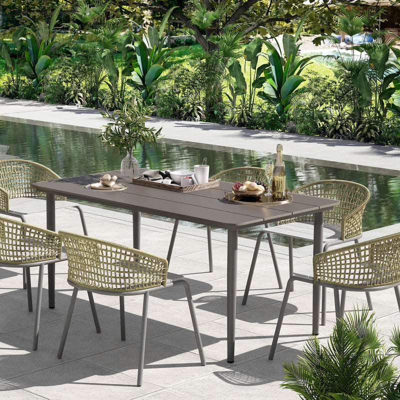 Garden Dining Table for 6 with Rust Resistant Metal Frame and WPC Top Dark Grey by Outsunny