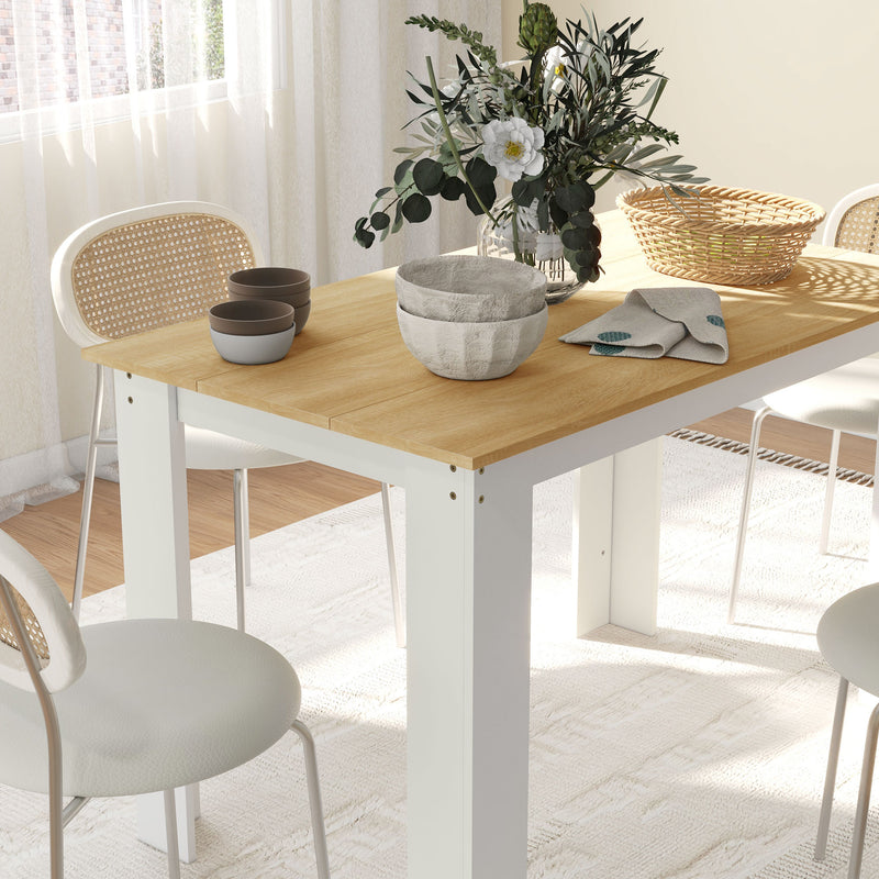 Dining Table for Small Spaces Seats 6 Easy Clean Wood Effect Oak White AOSOM