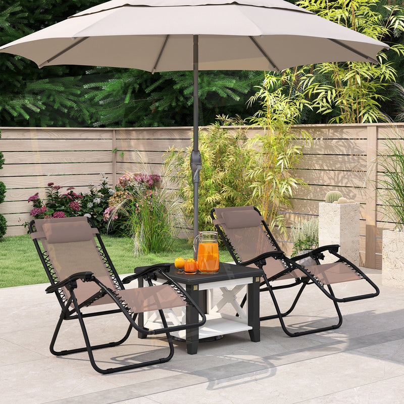 Set of 2 Zero Gravity Reclining Garden Chairs with Head Pillow for Outdoor Relaxing, Beige