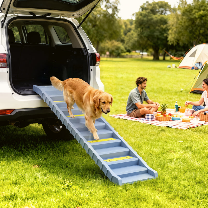 Foldable Dog Car Ramp for Easy Pet Access with Non Slip Steps Grey