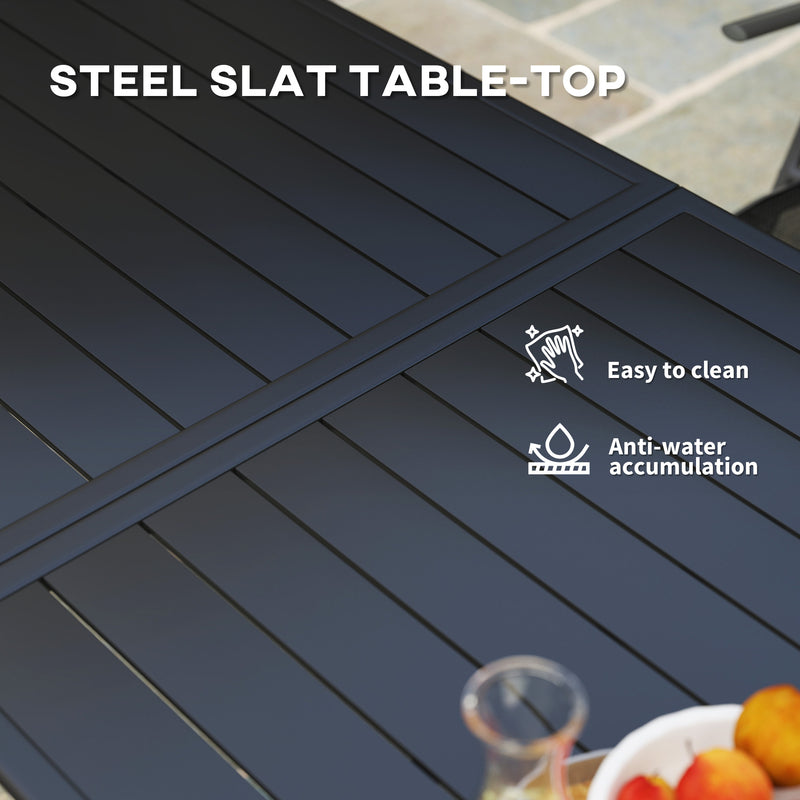 Black Steel 6 Seater Rectangular Garden Table With Slatted Top by Outsunny