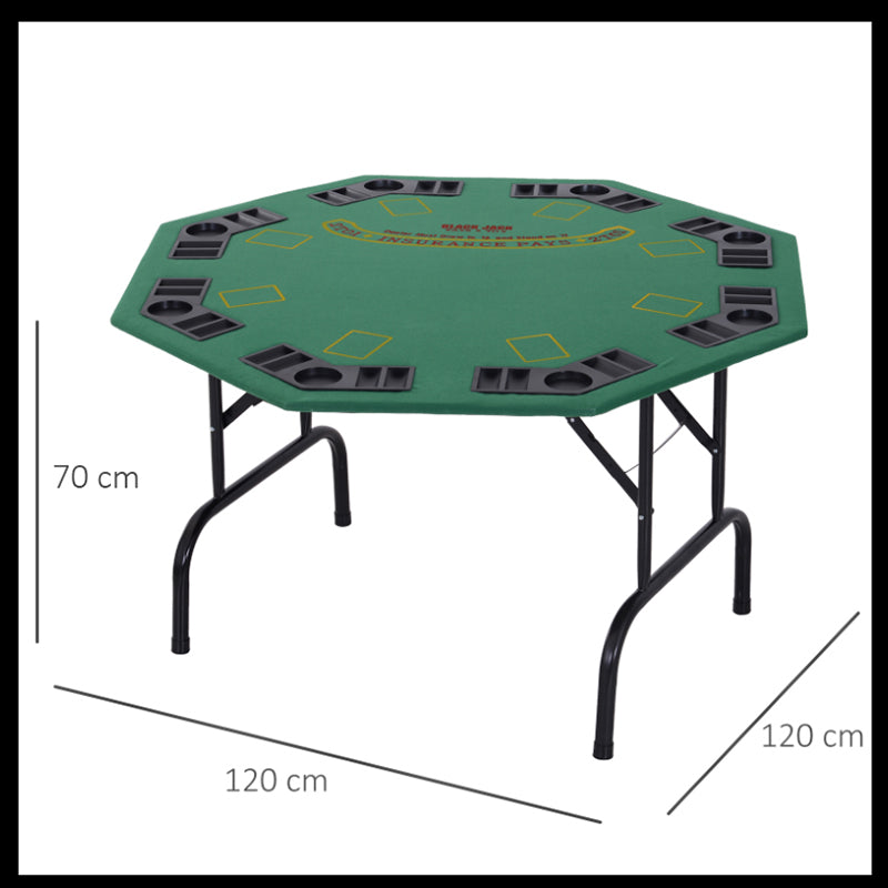 Folding Poker Table for 8 Players with Chip Trays and Cup Holders Green and Black