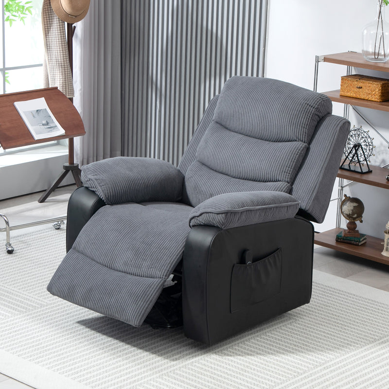 Dark Grey Overstuffed Corduroy Electric Recline and Lift Chair for Ultimate Comfort by HOMCOM