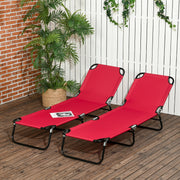 Set of 2 Folding Sun Loungers with 5-Position Adjustable Backrest Wine Red by Outsunny