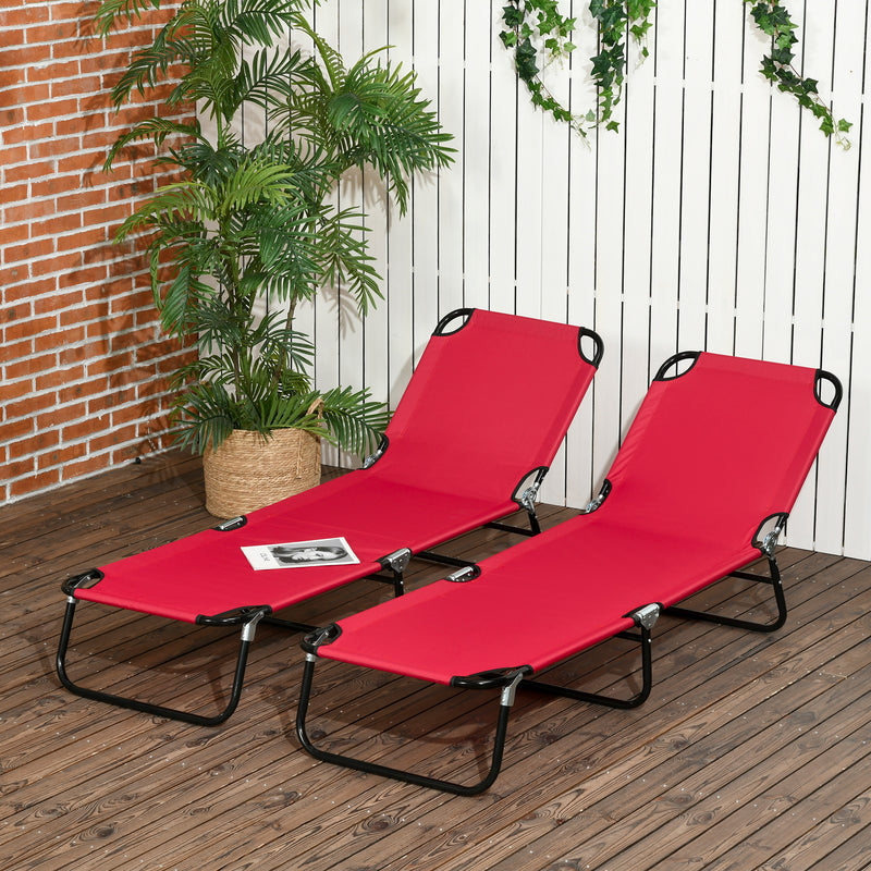 Set of 2 Folding Sun Loungers with 5-Position Adjustable Backrest Wine Red by Outsunny