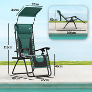 Set of 2 Green Zero Gravity Reclining Garden Chairs with Canopy and Cup Holder by Outsunny