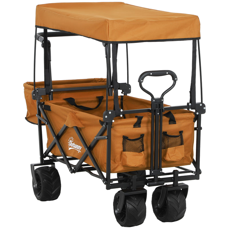 Orange Folding Trolley Cart with Canopy and Handle for Shopping Camping by Outsunny