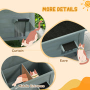 Wooden Insulated Cat House With Removable Floor And Opening Roof For Outdoors, Charcoal Grey
