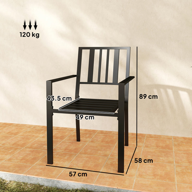Set of 2 Black Metal Garden Chairs With Minimalist Design for Patio or Balcony Use