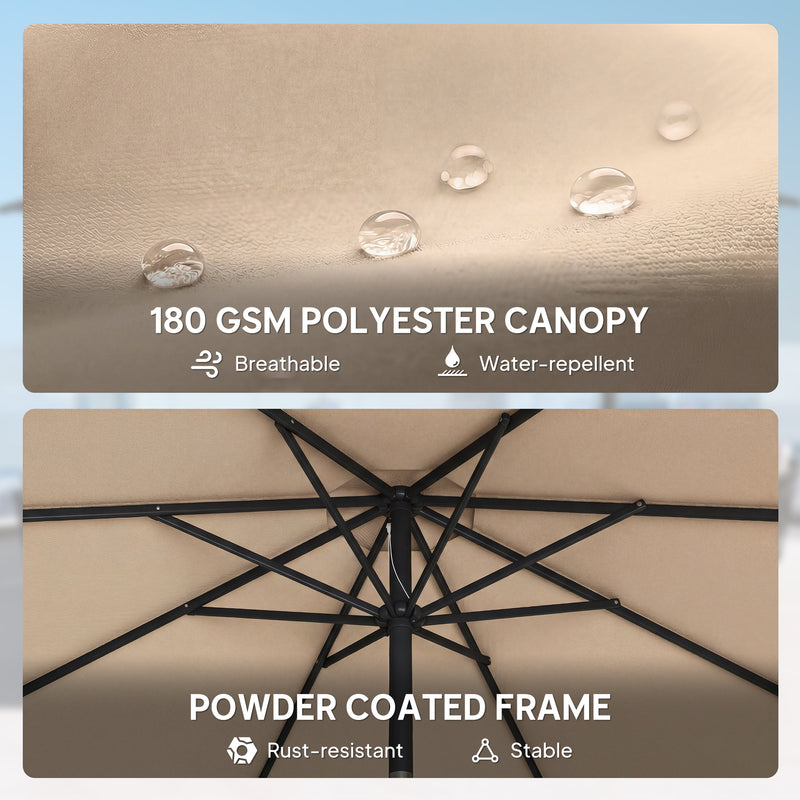 Garden Parasol with Adjustable UPF30+ Shade and Stable Base for Outdoor Sun Protection Khaki