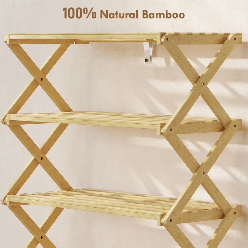 Five Tier Folding Bamboo Shoe Rack Space Saving Storage Organiser For Hallway Natural AOSOM