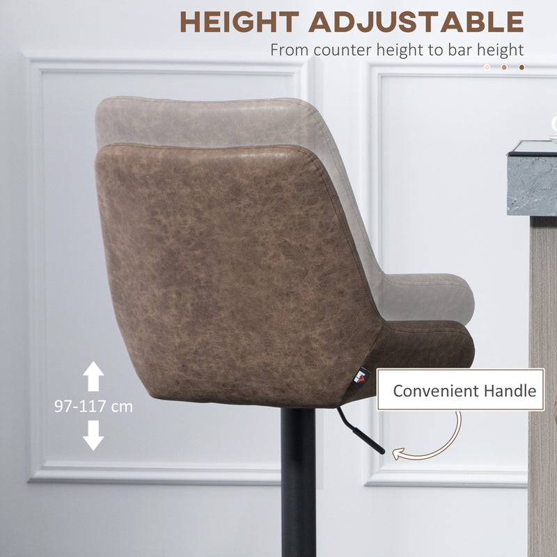 Set of 2 Retro Bar Stools with Adjustable Height and Footrest for Kitchen Island Brown