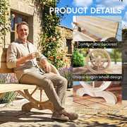 Wooden Garden Bench with Wagon Wheel Design for Two People Natural Wood Finish Outsunny
