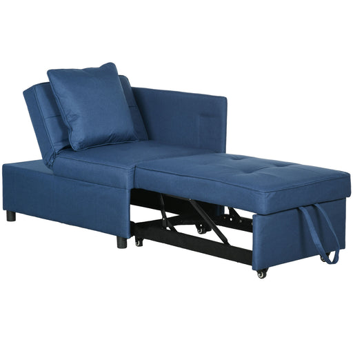 3 in 1 Convertible Single Sofa Bed with Padded Seat and Storage Pocket for Lounge Use, Blue