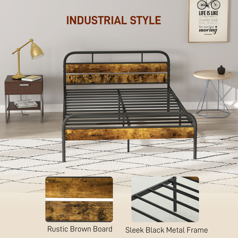Industrial Style Double Bed Frame Metal and Wood Black and Brown by HOMCOM
