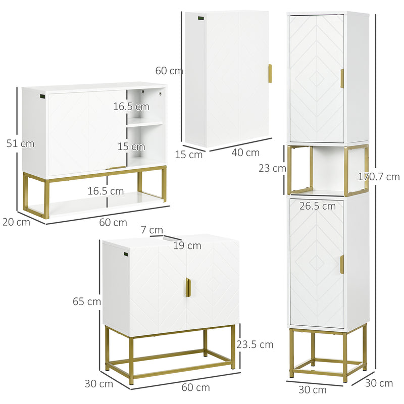 4 Piece White Bathroom Furniture Set With Tall Cabinet and Wall Mounted Storage by Kleankin AOSOM