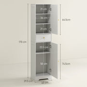 Tall Bathroom Storage Cabinet with Arched Double Doors and Shelves for Home, White