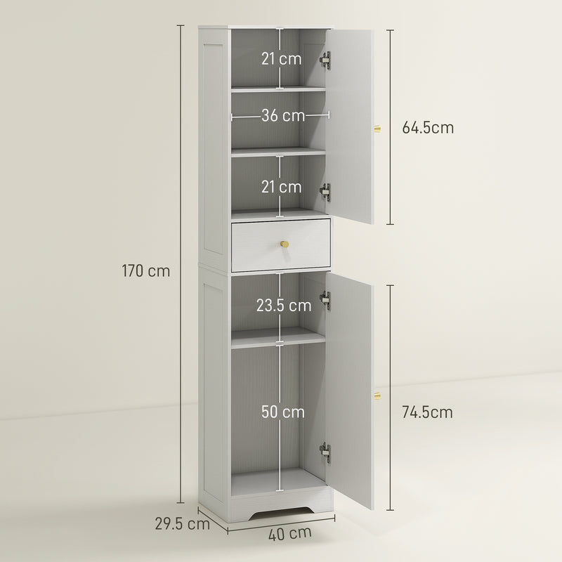 Tall Bathroom Storage Cabinet with Arched Double Doors and Shelves for Home, White
