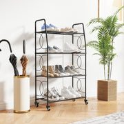 Mobile Plant Stand with 4 Shelves for Indoor or Outdoor Corner Storage Black Outsunny