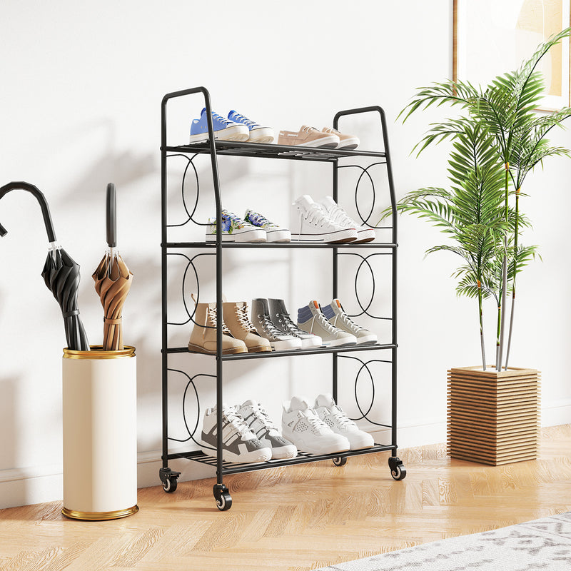 Mobile Plant Stand with 4 Shelves for Indoor or Outdoor Corner Storage Black Outsunny