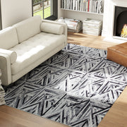 Large Chenille Area Rug With Triangle Pattern Non Slip Washable Carpet For Home Black