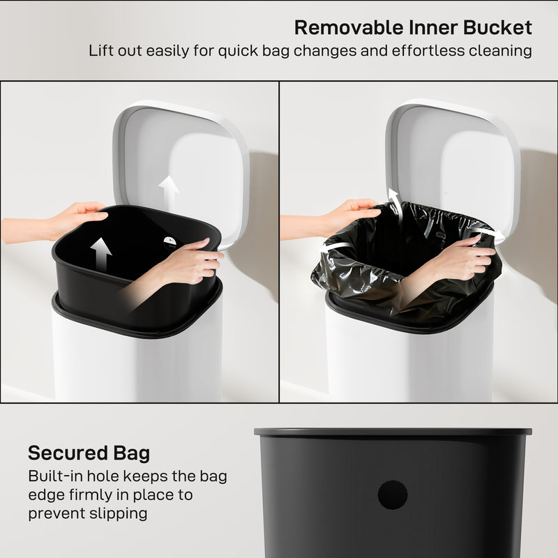 30L Pedal Kitchen Bin With Soft Close Lid And Removable Inner Bucket For Home Use White