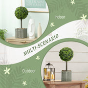 Set of 2 Artificial Boxwood Topiary Plants in Woven Pots Ideal for Home or Office Green