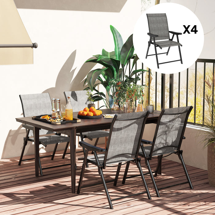 Set of Four Folding Outdoor Chairs Black and Grey Lightweight by Outsunny