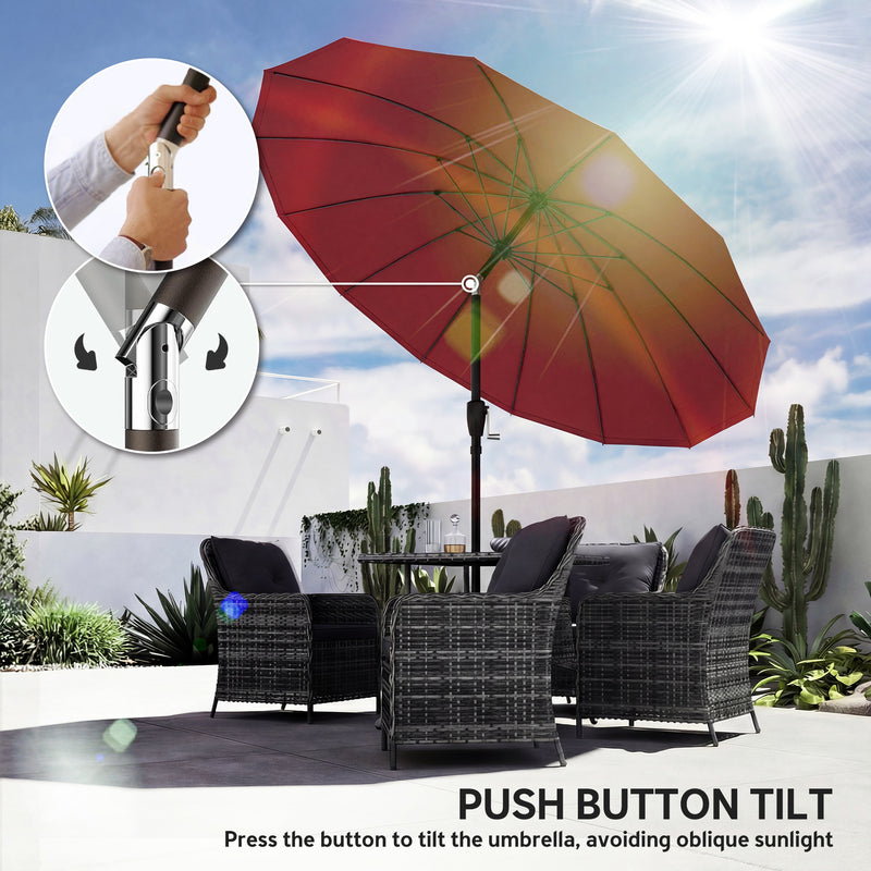 Garden Parasol Umbrella with Adjustable Tilt for Sun Protection and Shade Wine Red Outsunny