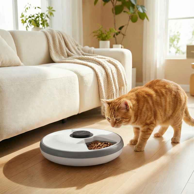 Automatic Cat Feeder With 6 Meal Scheduler and Ice Pack for Fresh Food White Grey AOSOM