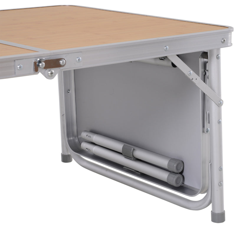 Folding Camping Table with Adjustable Height and Pull Out Side Table for Outdoor Dining Bamboo