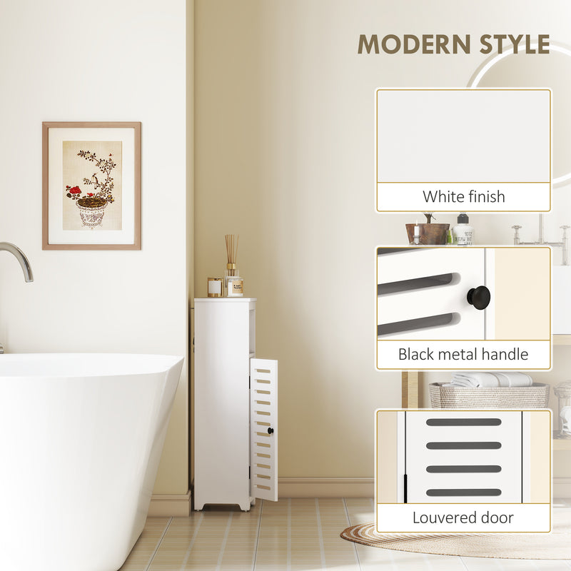 Slim Bathroom Storage Cabinet With Adjustable Shelf And Louvered Door White
